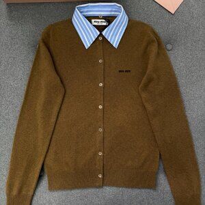 Miu Miu Lapel Cashmere Knit Cardigan Sz S